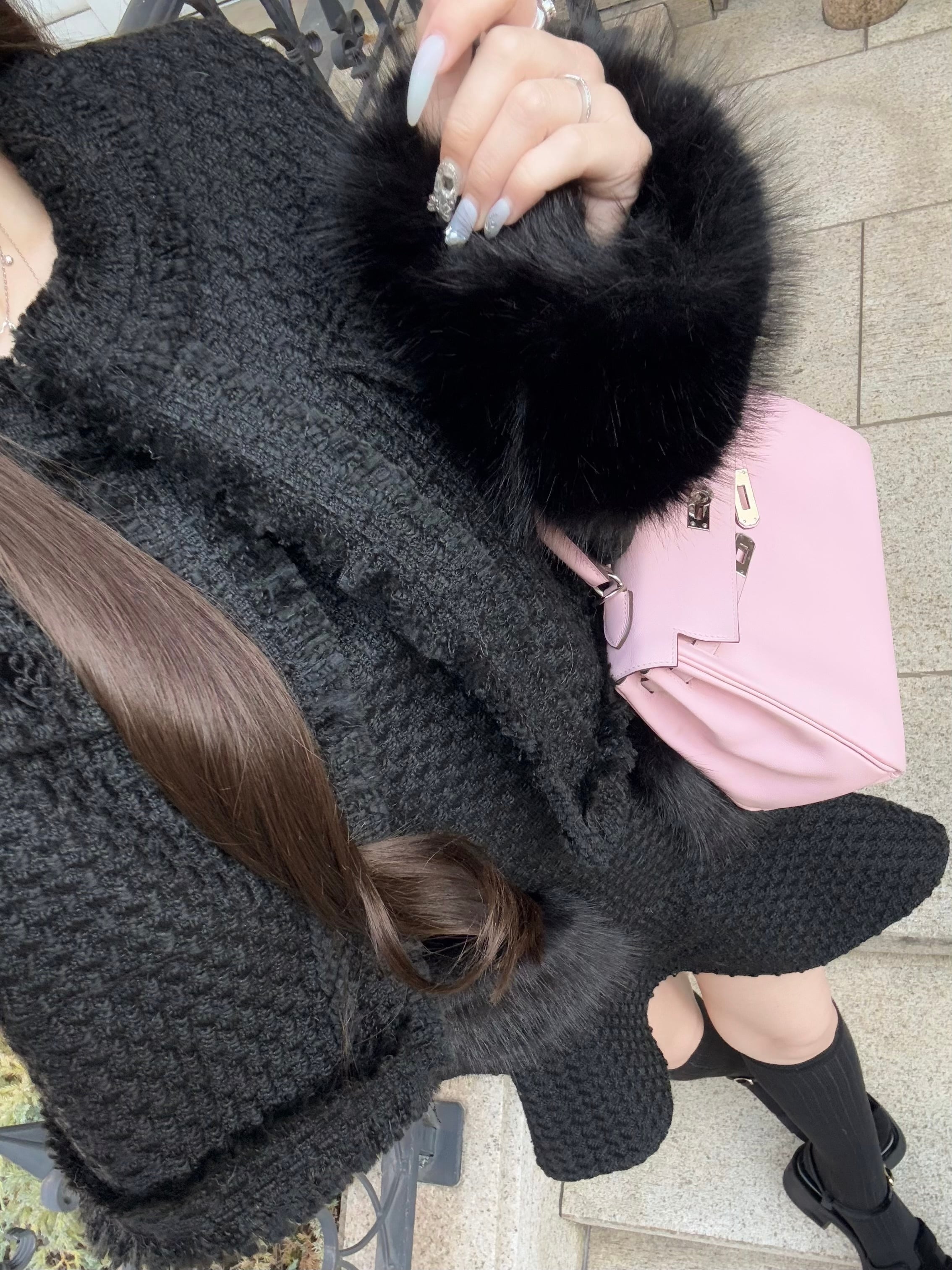 Lumignon original ♥ tweed fur snow jacket【ブラック】 | Lumignon