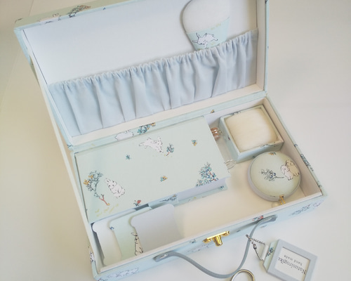 再販 トランク型お裁縫箱とカルトナージュのお裁縫道具のセット（Bunny