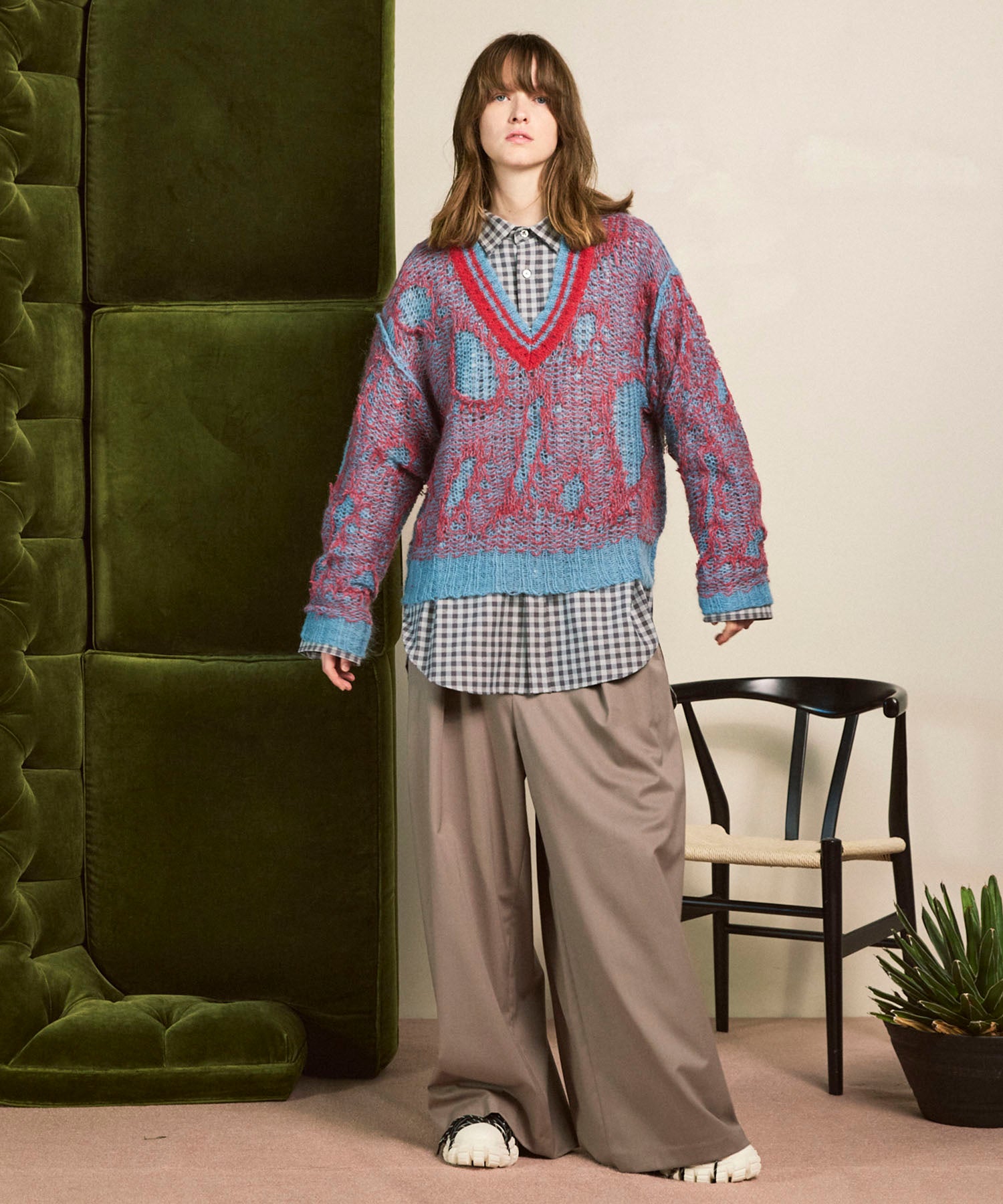 Mohair Sheer V-Neck Knit Pullover