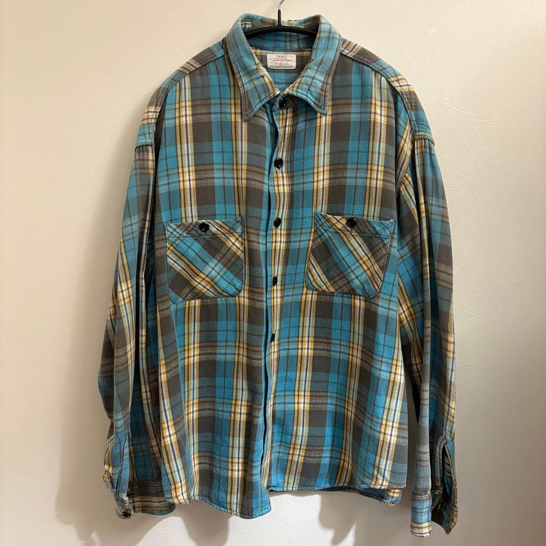 60s Sears ヴィンテージ ネルシャツ XL（17-17 1/2） 60s Sears ヴィンテージ ネルシャツ XL（17-17 1/2） マチ付き 60s